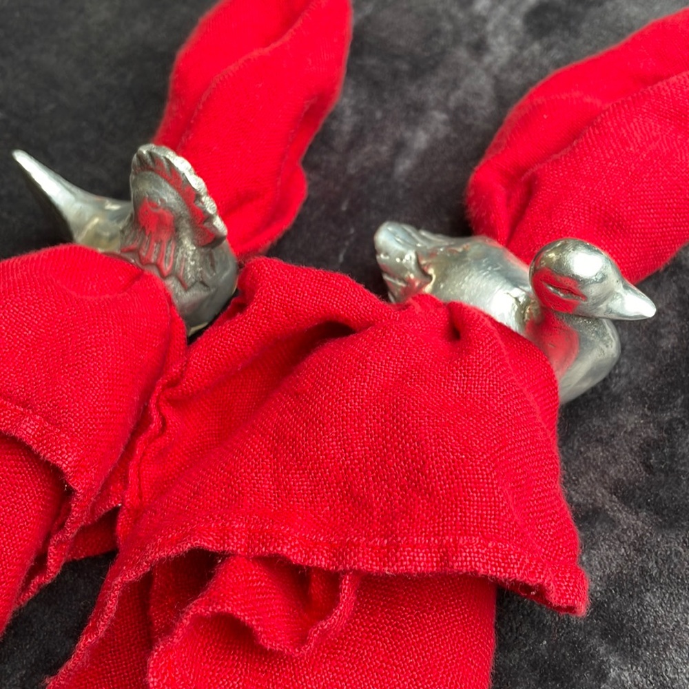Silver Rooster & Duck Napkin Rings